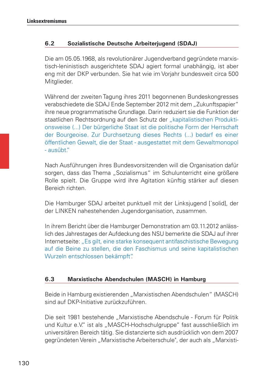 Seite 131 des Verfassungsschutzbericht 2012 Hamburg