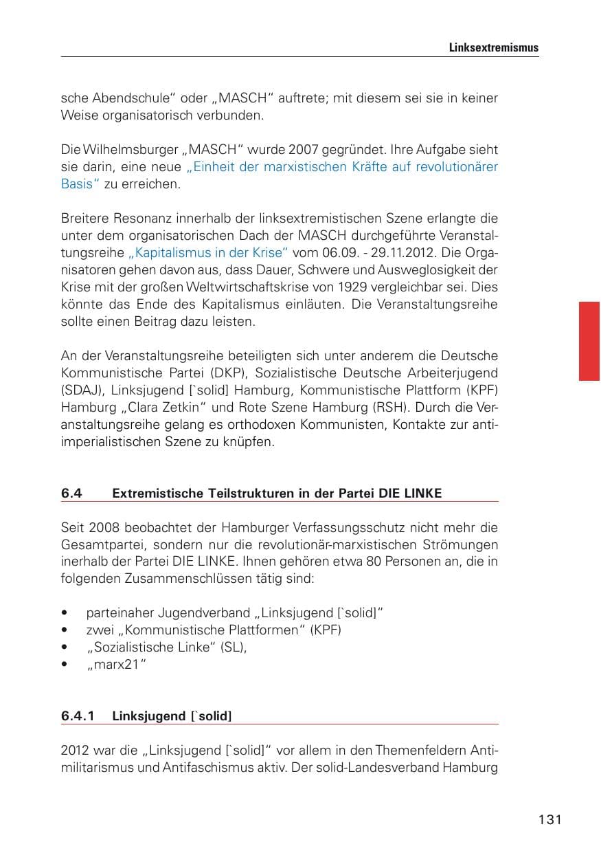 Seite 132 des Verfassungsschutzbericht 2012 Hamburg