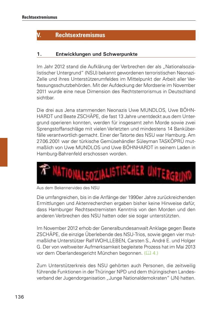 Seite 137 des Verfassungsschutzbericht 2012 Hamburg