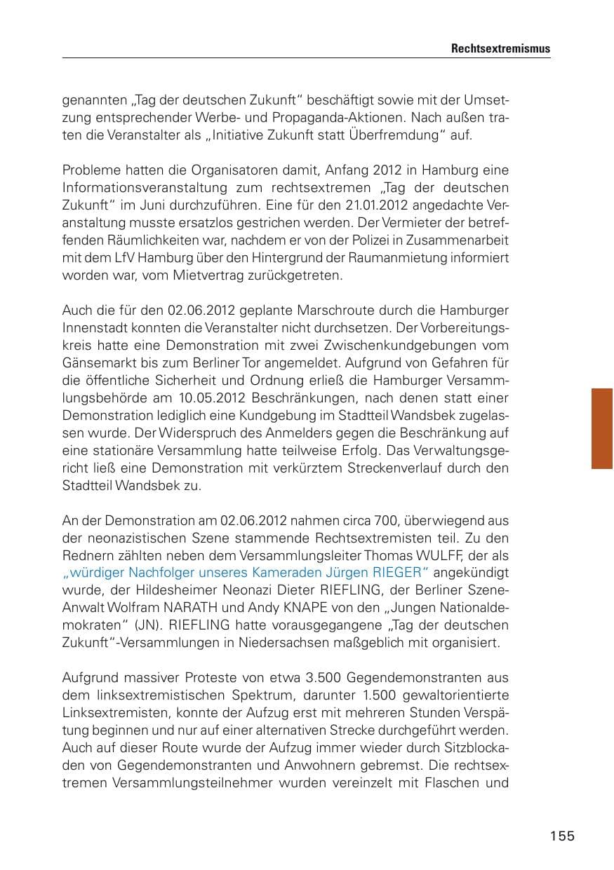 Seite 156 des Verfassungsschutzbericht 2012 Hamburg