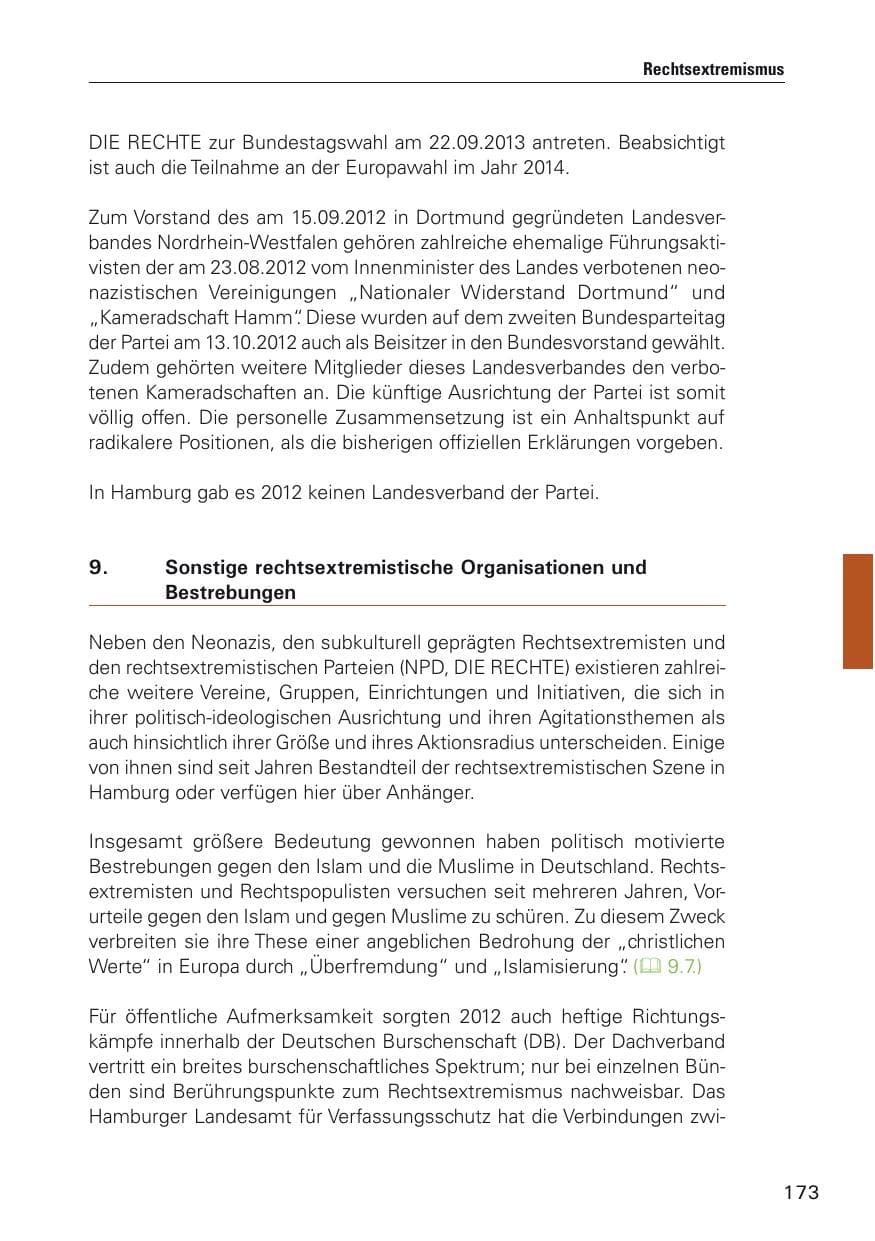 Seite 174 des Verfassungsschutzbericht 2012 Hamburg