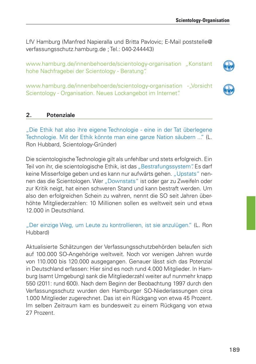 Seite 190 des Verfassungsschutzbericht 2012 Hamburg