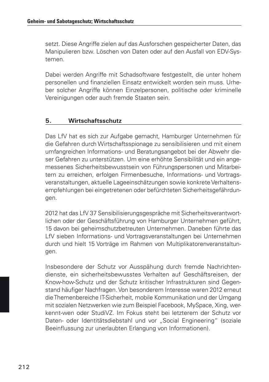 Seite 213 des Verfassungsschutzbericht 2012 Hamburg