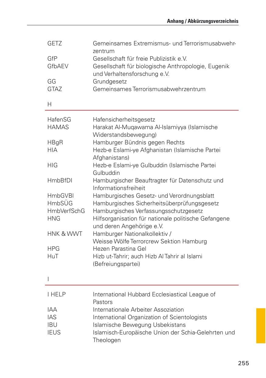Seite 256 des Verfassungsschutzbericht 2012 Hamburg