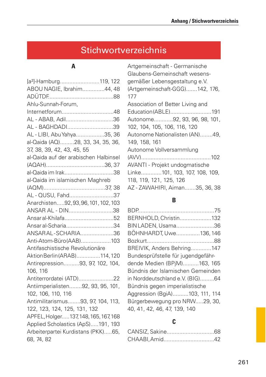 Seite 262 des Verfassungsschutzbericht 2012 Hamburg