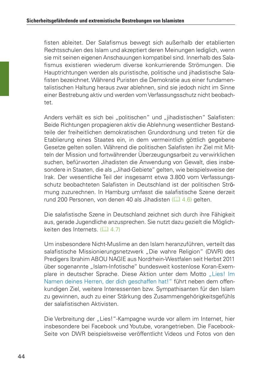 Seite 45 des Verfassungsschutzbericht 2012 Hamburg