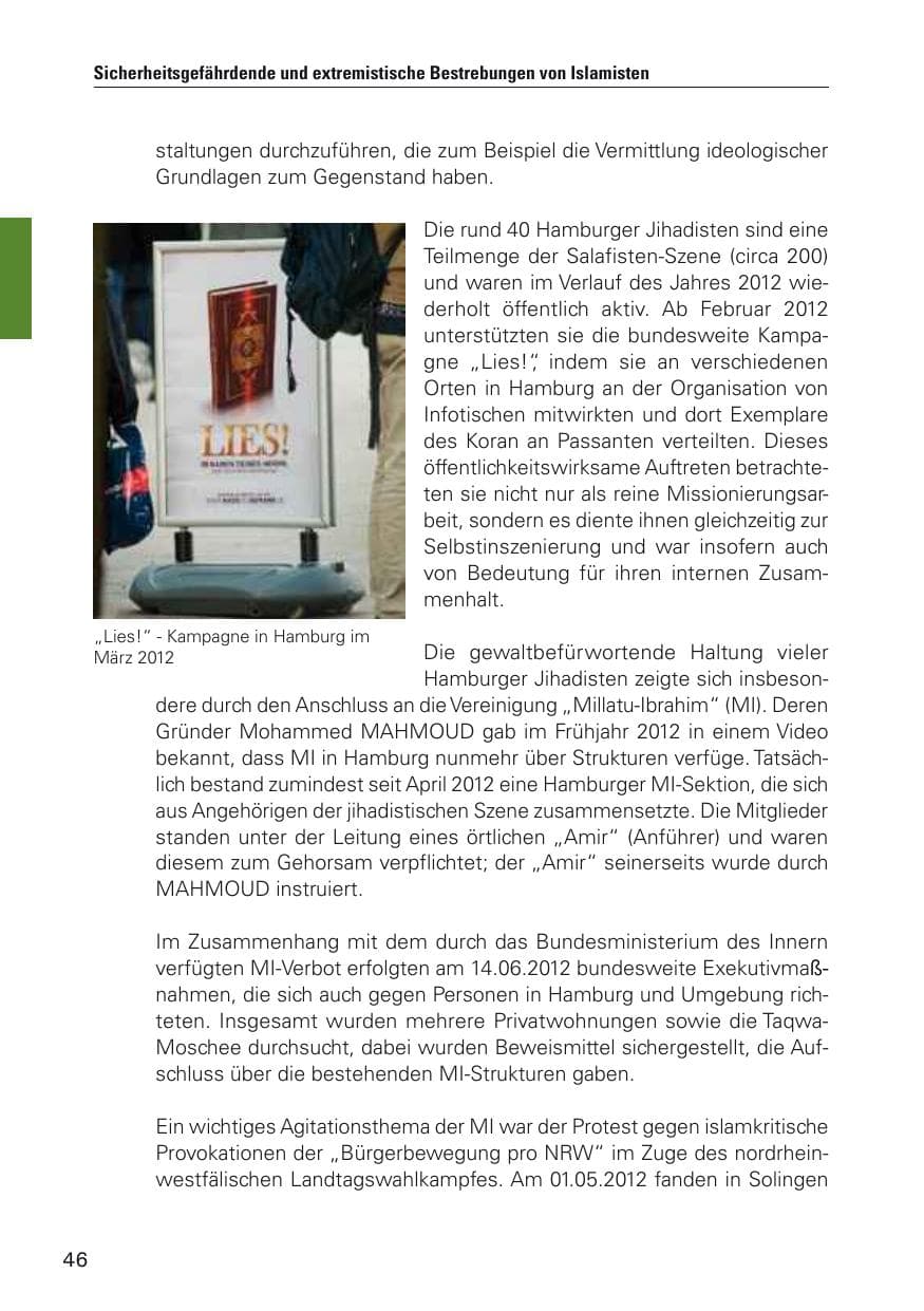 Seite 47 des Verfassungsschutzbericht 2012 Hamburg