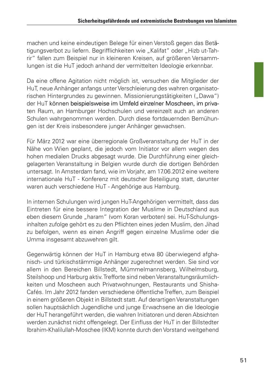 Seite 52 des Verfassungsschutzbericht 2012 Hamburg