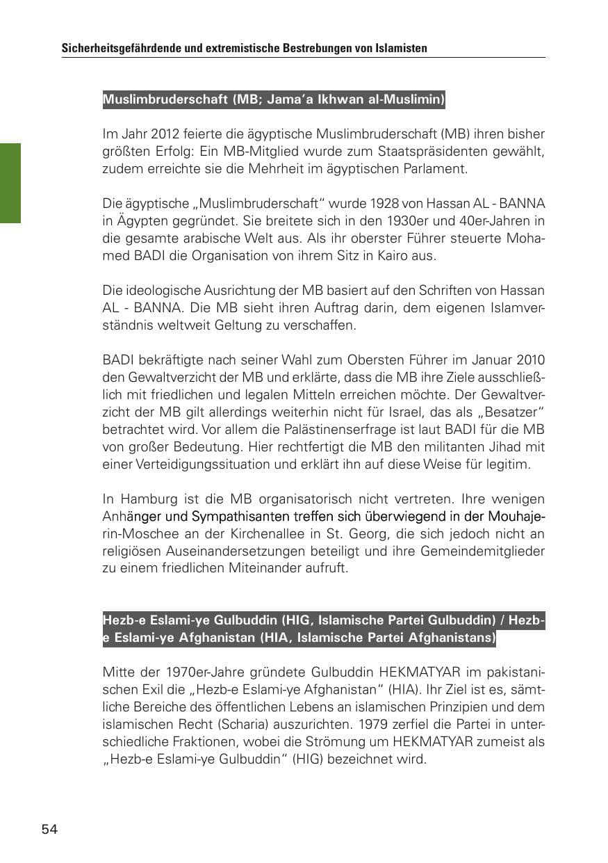 Seite 55 des Verfassungsschutzbericht 2012 Hamburg