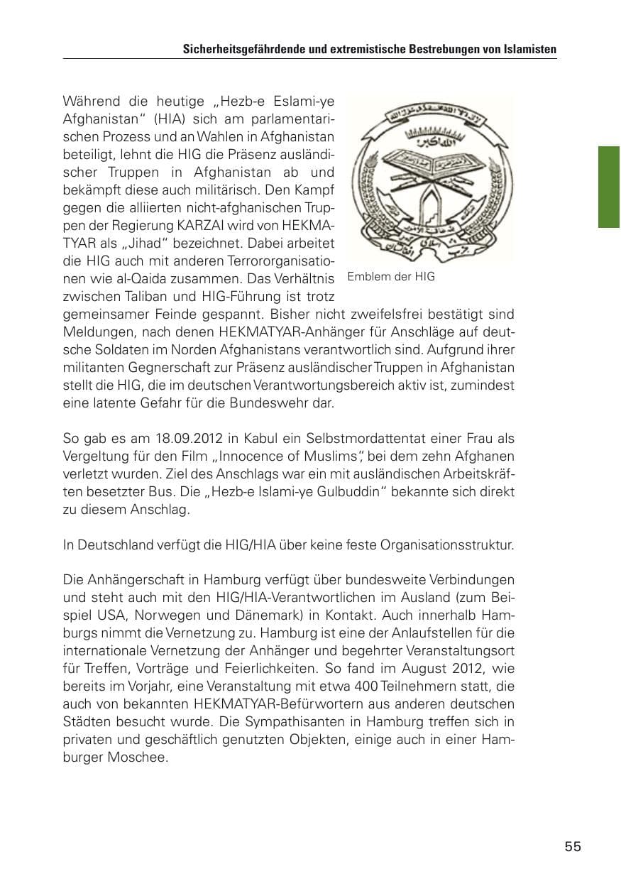 Seite 56 des Verfassungsschutzbericht 2012 Hamburg