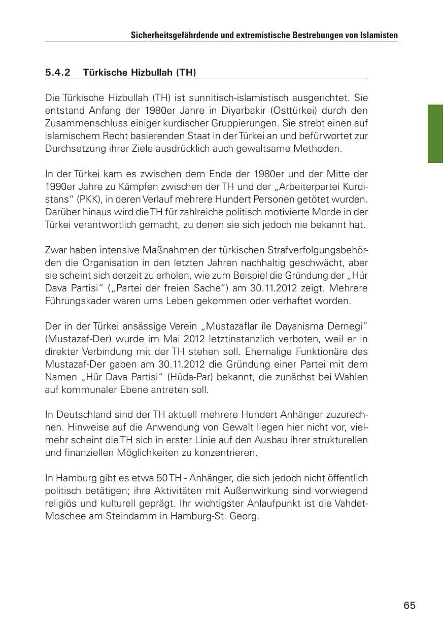 Seite 66 des Verfassungsschutzbericht 2012 Hamburg