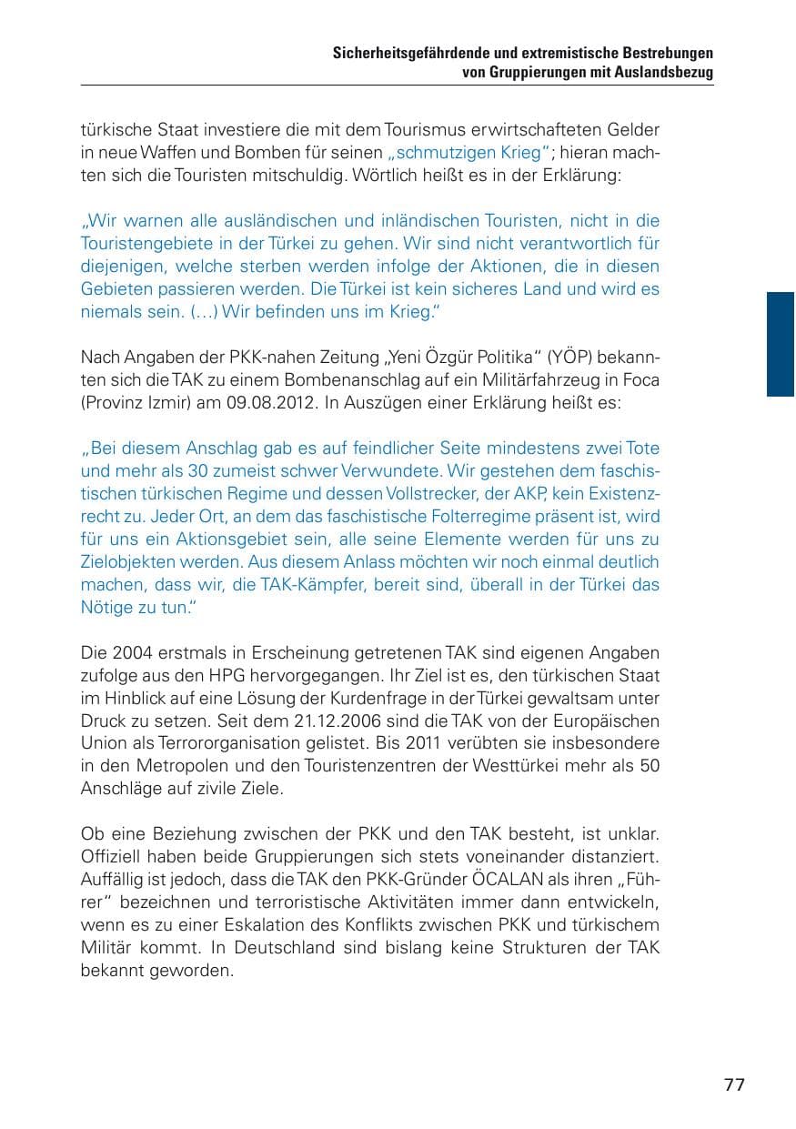 Seite 78 des Verfassungsschutzbericht 2012 Hamburg