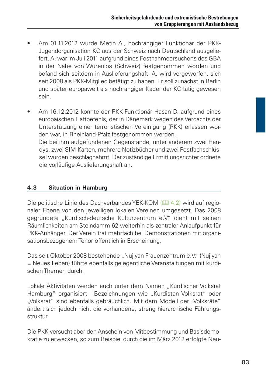 Seite 84 des Verfassungsschutzbericht 2012 Hamburg