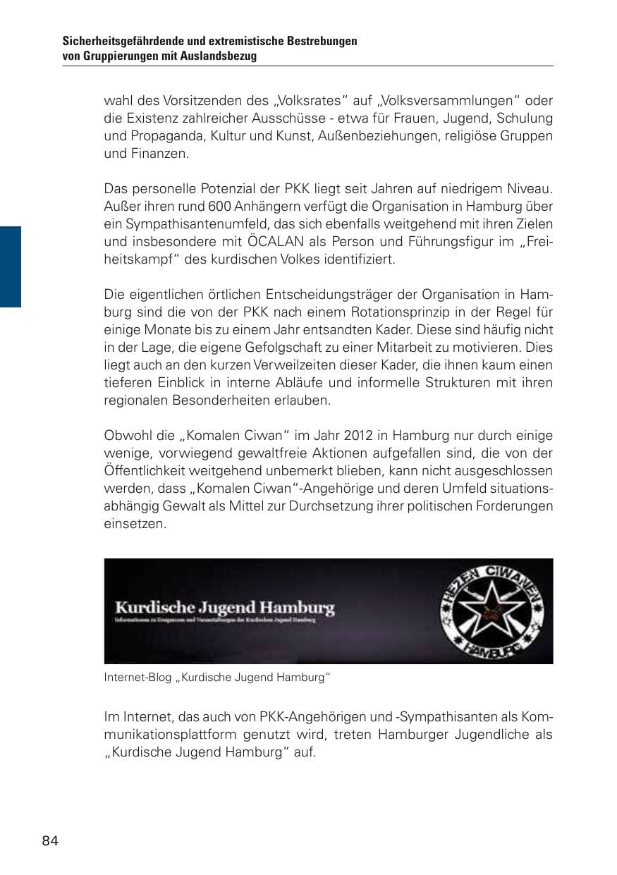 Seite 85 des Verfassungsschutzbericht 2012 Hamburg