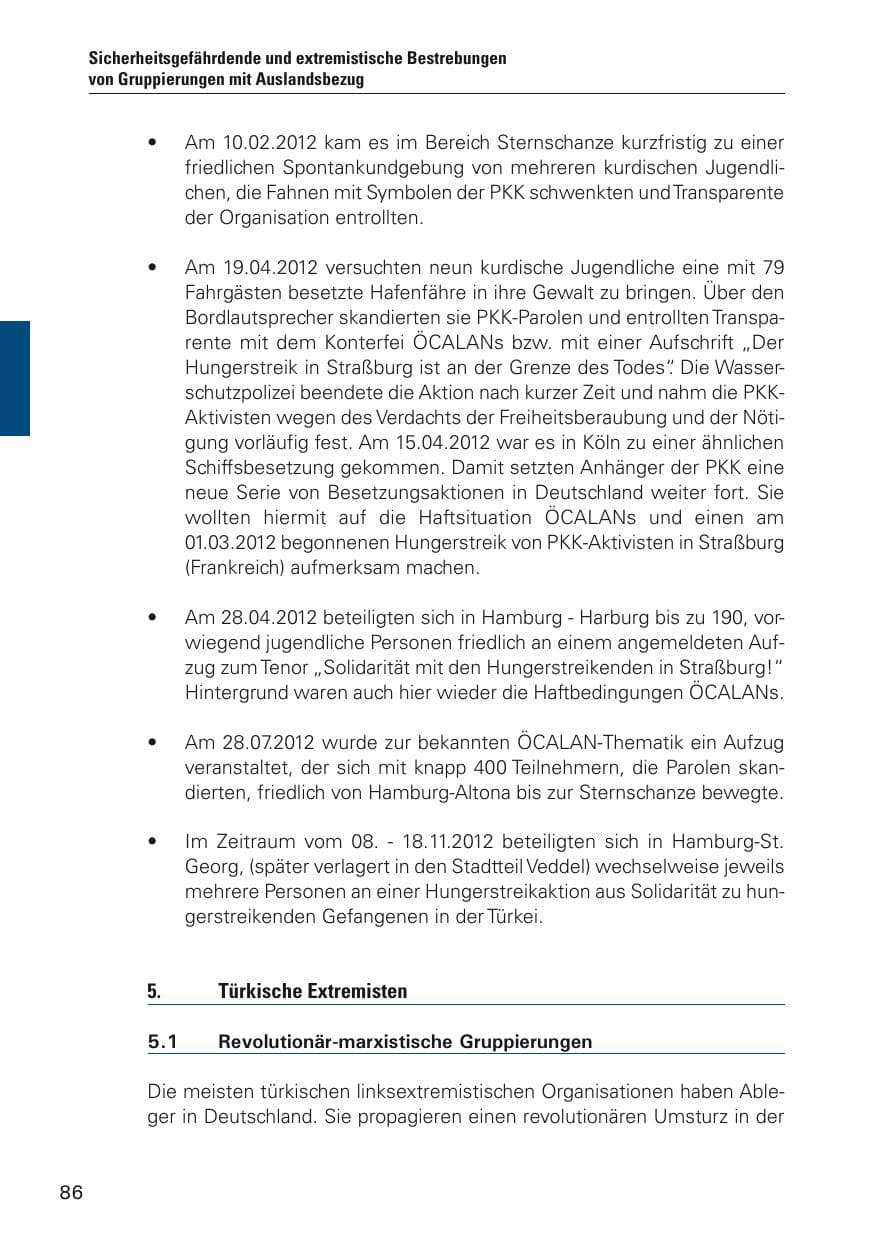 Seite 87 des Verfassungsschutzbericht 2012 Hamburg