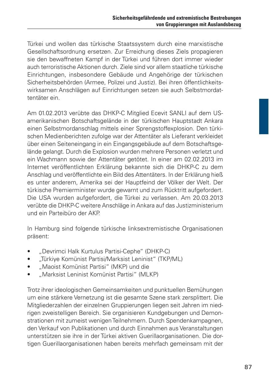 Seite 88 des Verfassungsschutzbericht 2012 Hamburg