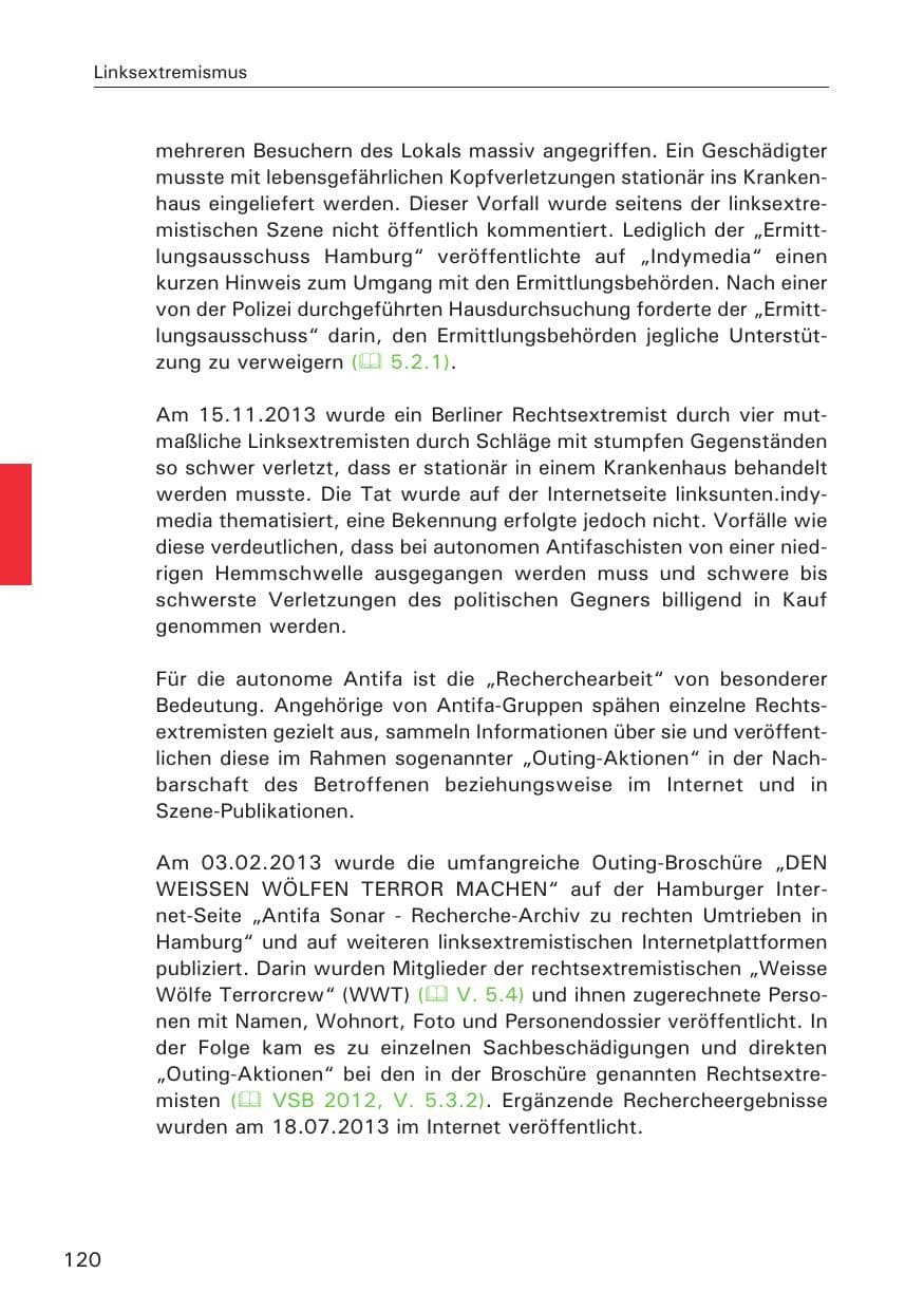 Seite 121 des Verfassungsschutzbericht 2013 Hamburg