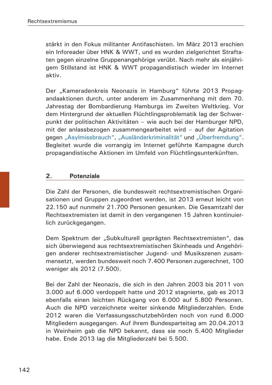 Seite 143 des Verfassungsschutzbericht 2013 Hamburg