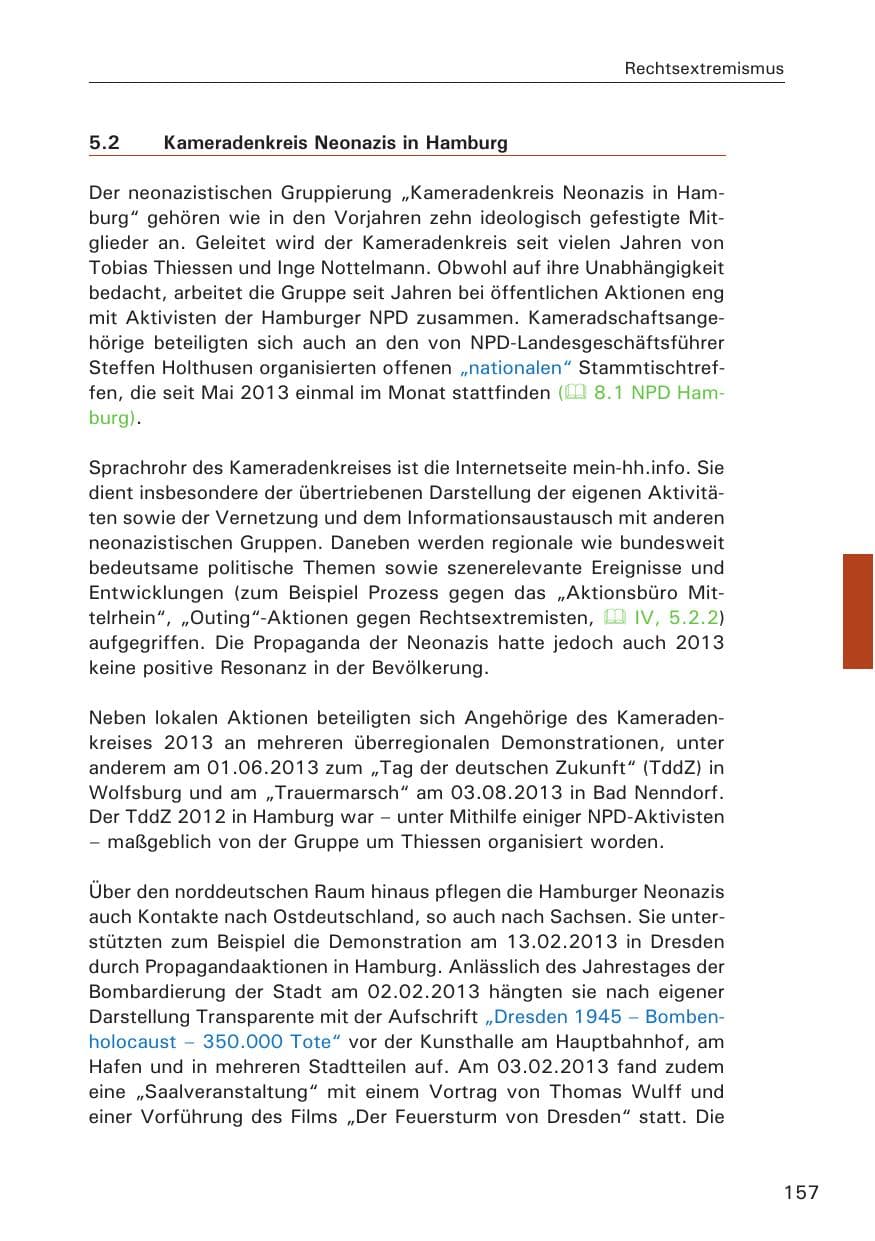 Seite 158 des Verfassungsschutzbericht 2013 Hamburg