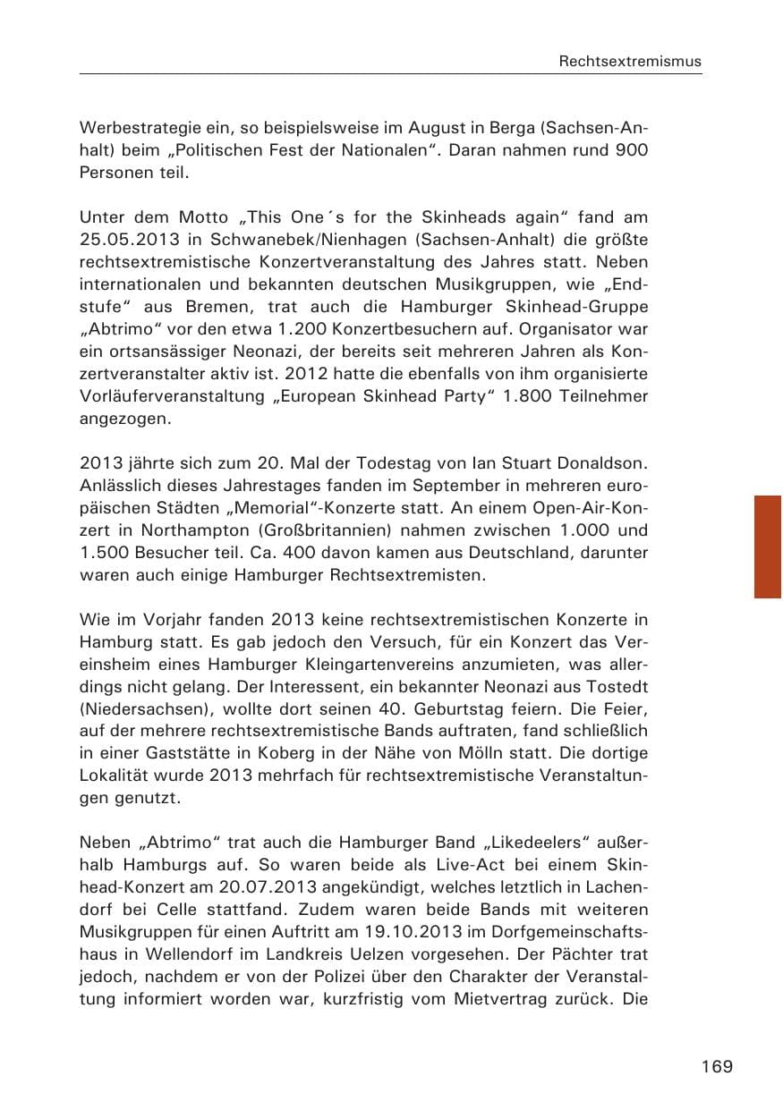 Seite 170 des Verfassungsschutzbericht 2013 Hamburg