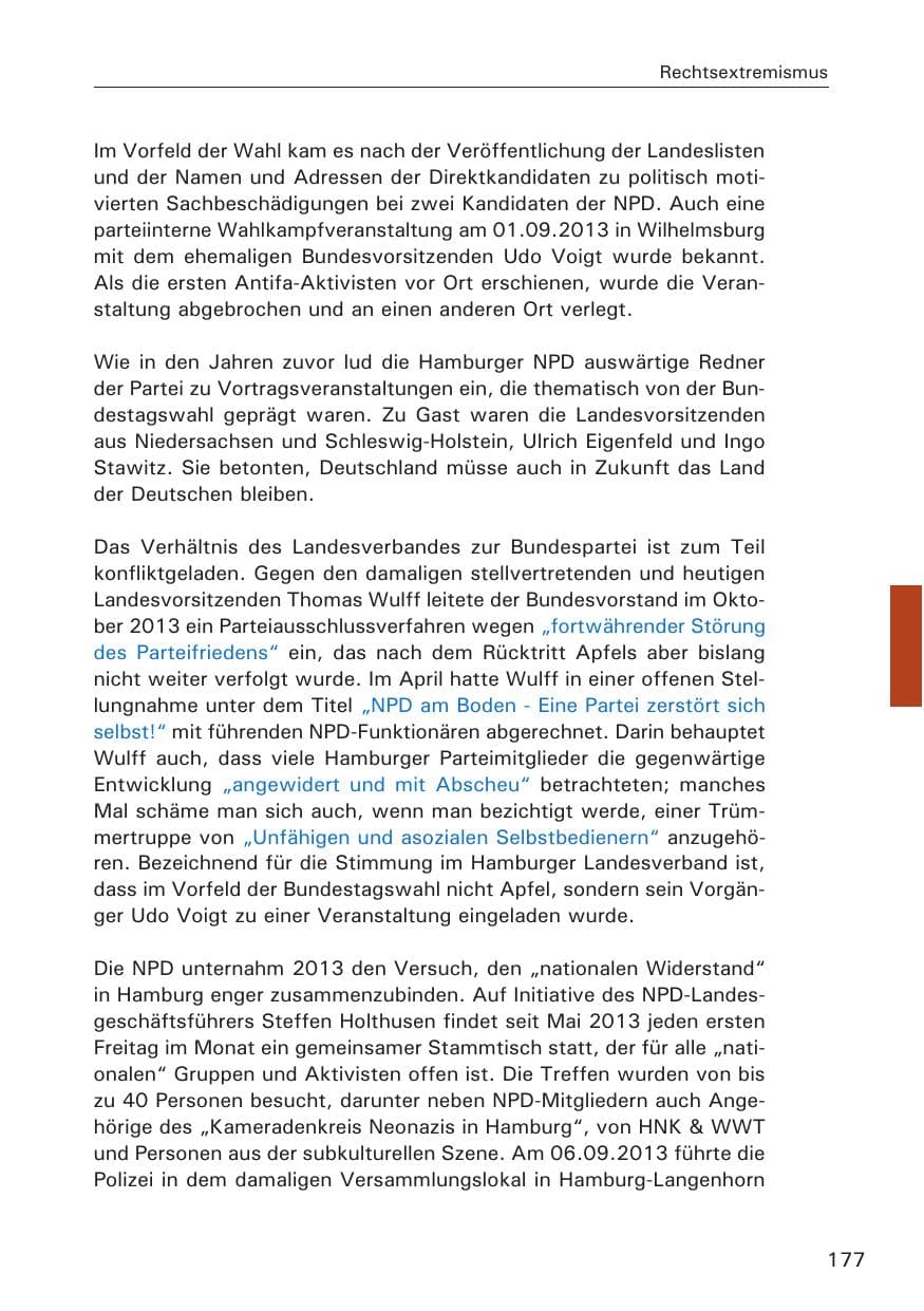 Seite 178 des Verfassungsschutzbericht 2013 Hamburg