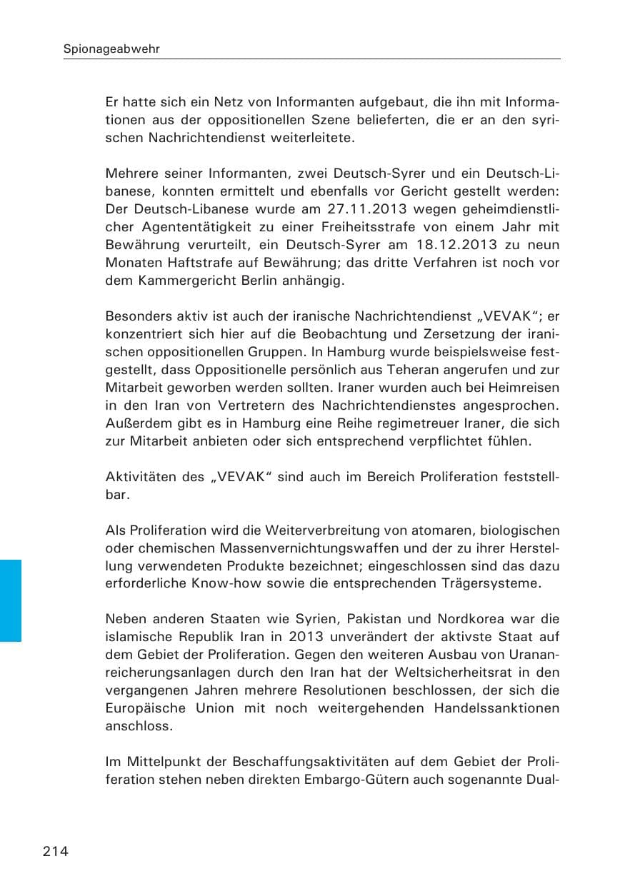 Seite 215 des Verfassungsschutzbericht 2013 Hamburg