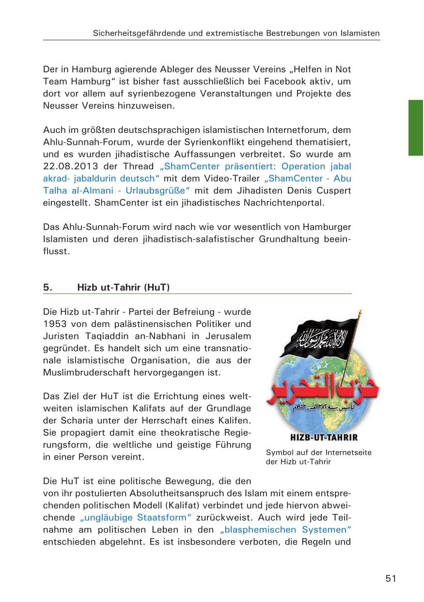 Seite 52 des Verfassungsschutzbericht 2013 Hamburg
