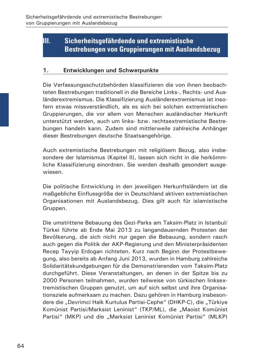 Seite 65 des Verfassungsschutzbericht 2013 Hamburg