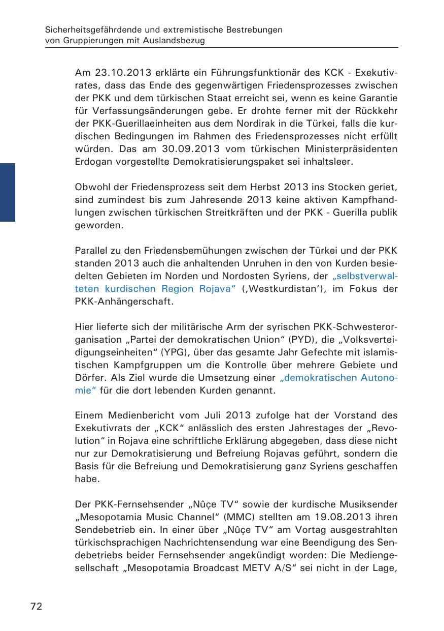 Seite 73 des Verfassungsschutzbericht 2013 Hamburg