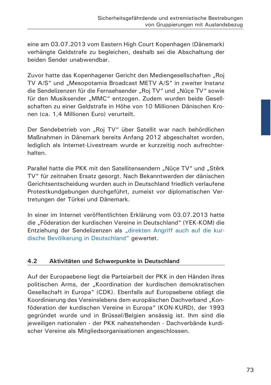 Seite 74 des Verfassungsschutzbericht 2013 Hamburg