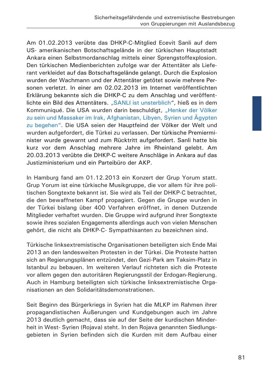 Seite 82 des Verfassungsschutzbericht 2013 Hamburg