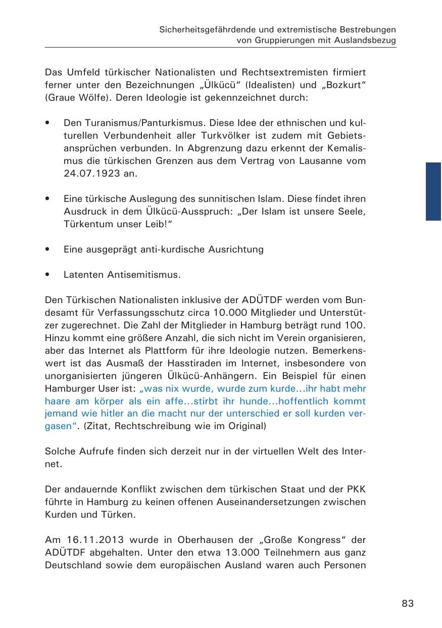 Seite 84 des Verfassungsschutzbericht 2013 Hamburg