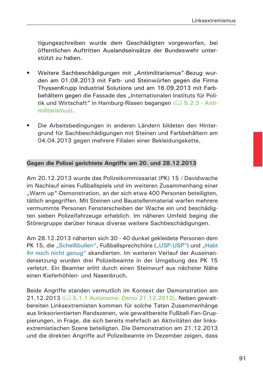Seite 92 des Verfassungsschutzbericht 2013 Hamburg