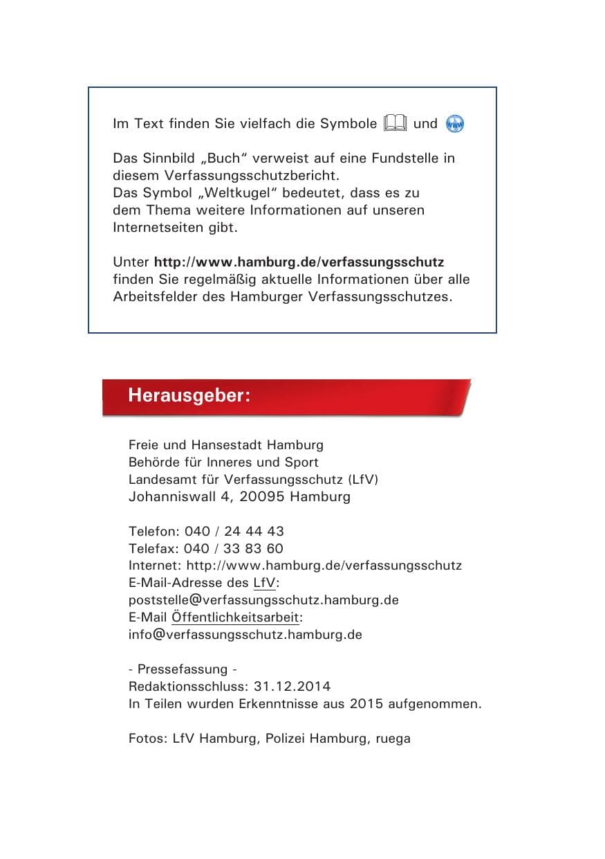 Seite 2 des Verfassungsschutzbericht 2014 Hamburg