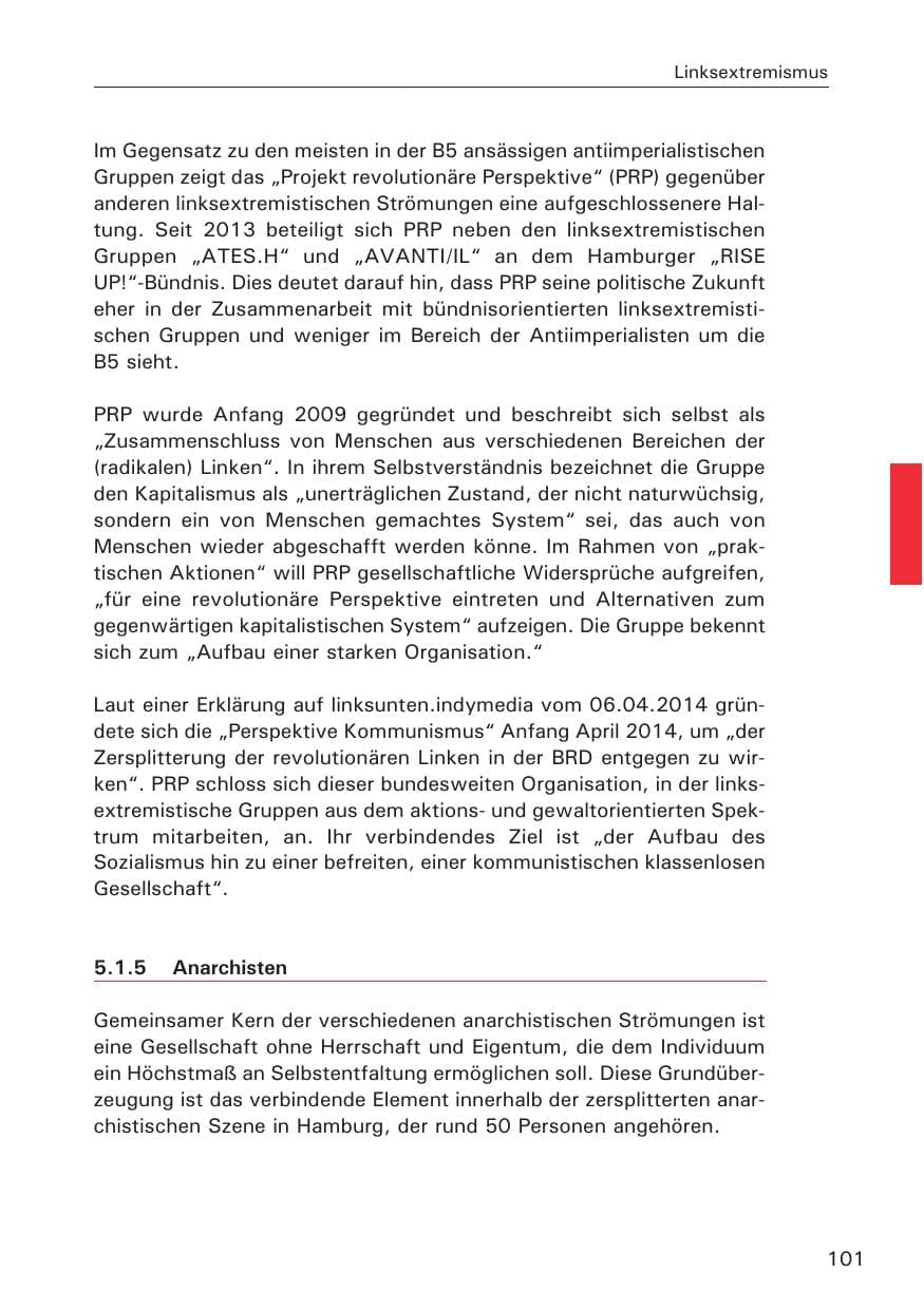 Seite 101 des Verfassungsschutzbericht 2014 Hamburg