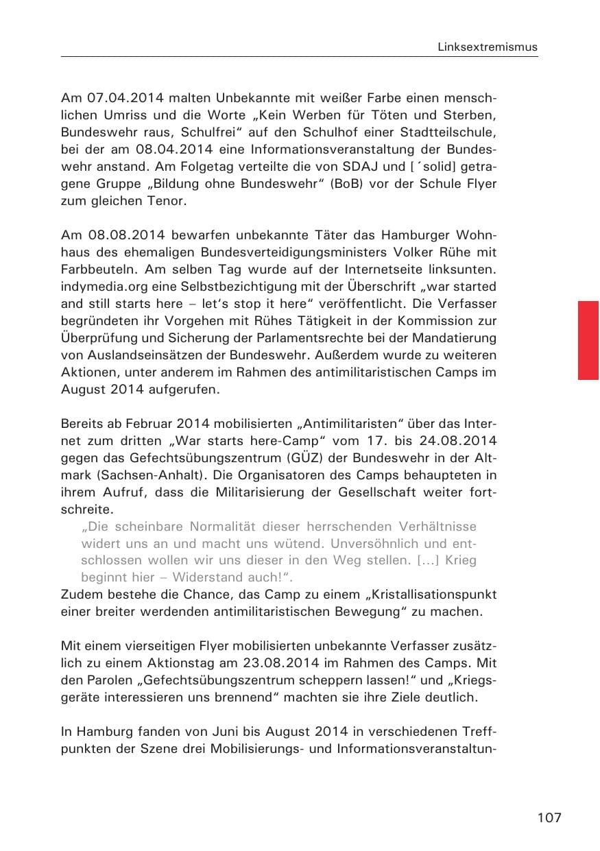 Seite 107 des Verfassungsschutzbericht 2014 Hamburg