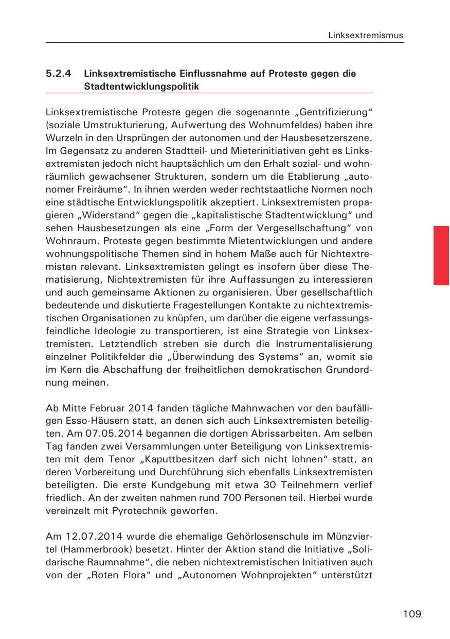 Seite 109 des Verfassungsschutzbericht 2014 Hamburg