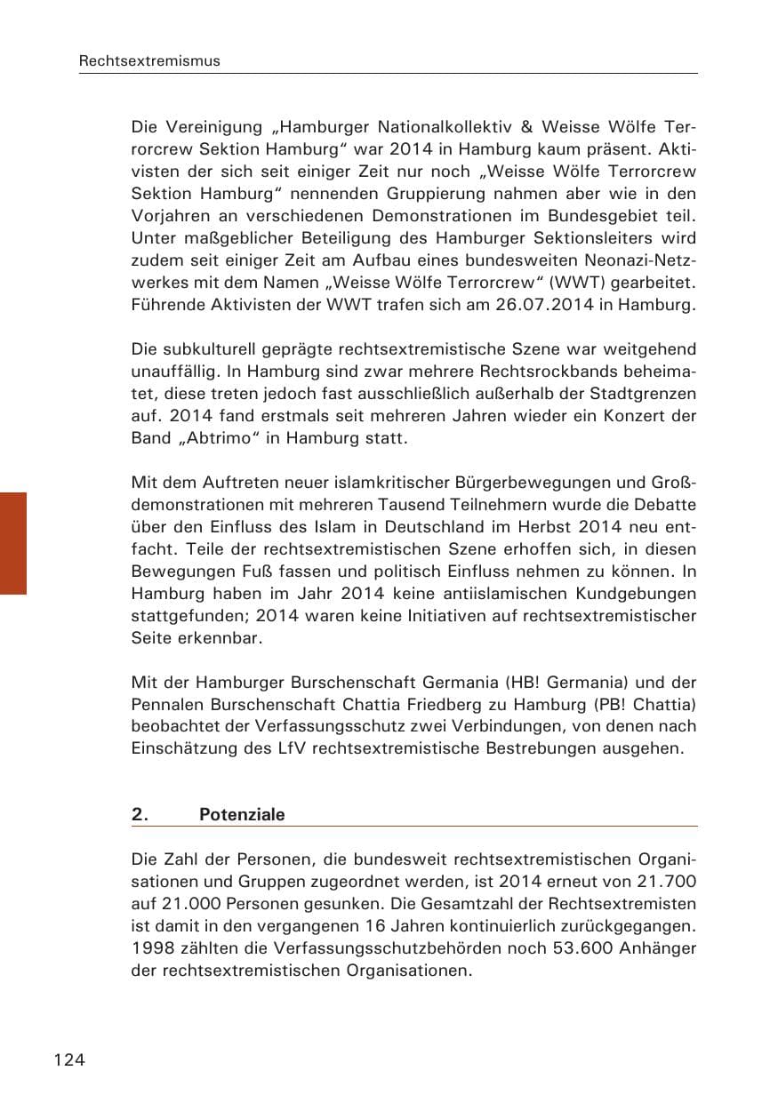 Seite 124 des Verfassungsschutzbericht 2014 Hamburg