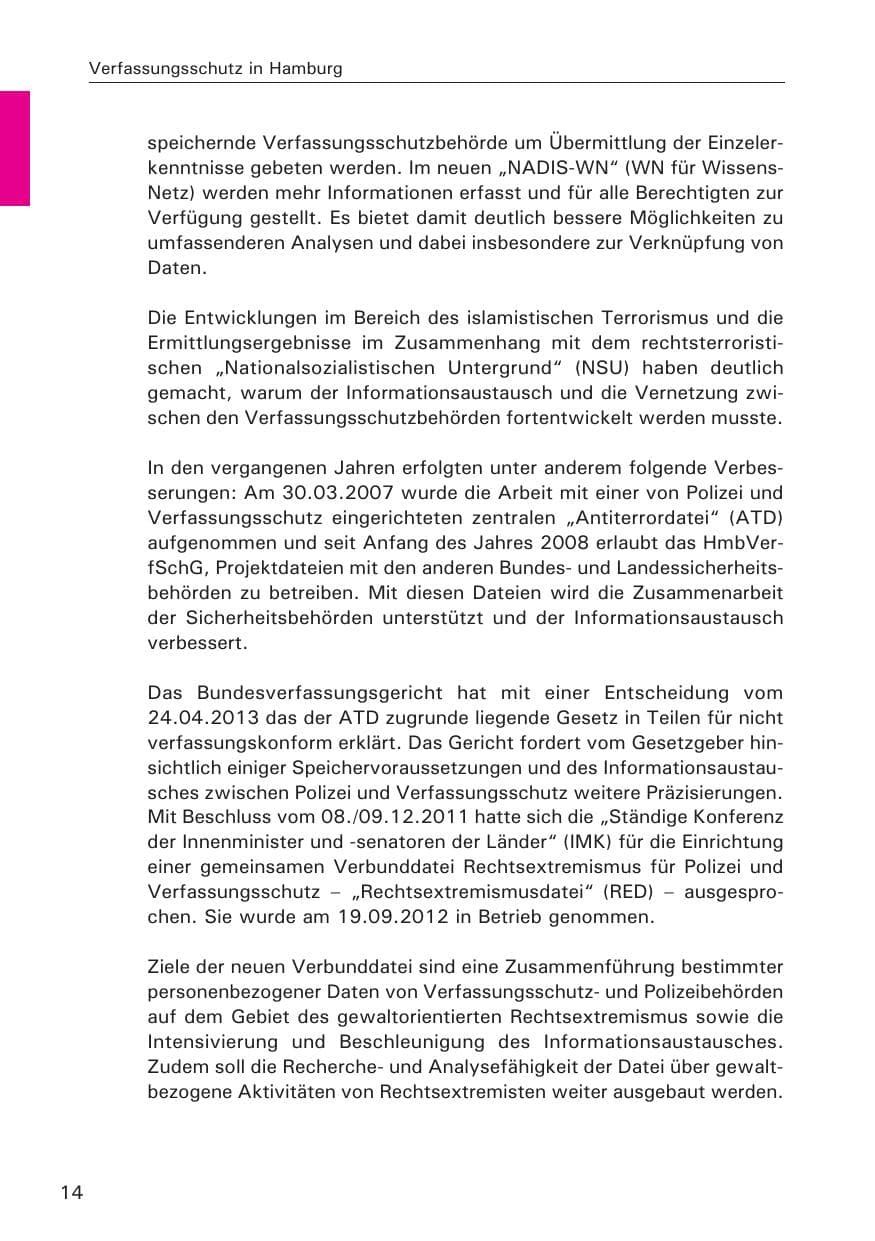 Seite 14 des Verfassungsschutzbericht 2014 Hamburg