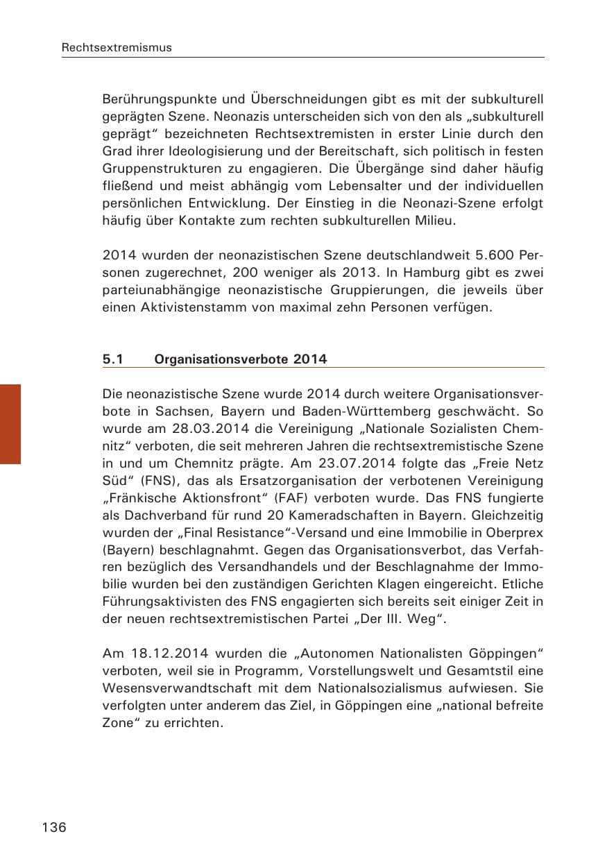 Seite 136 des Verfassungsschutzbericht 2014 Hamburg