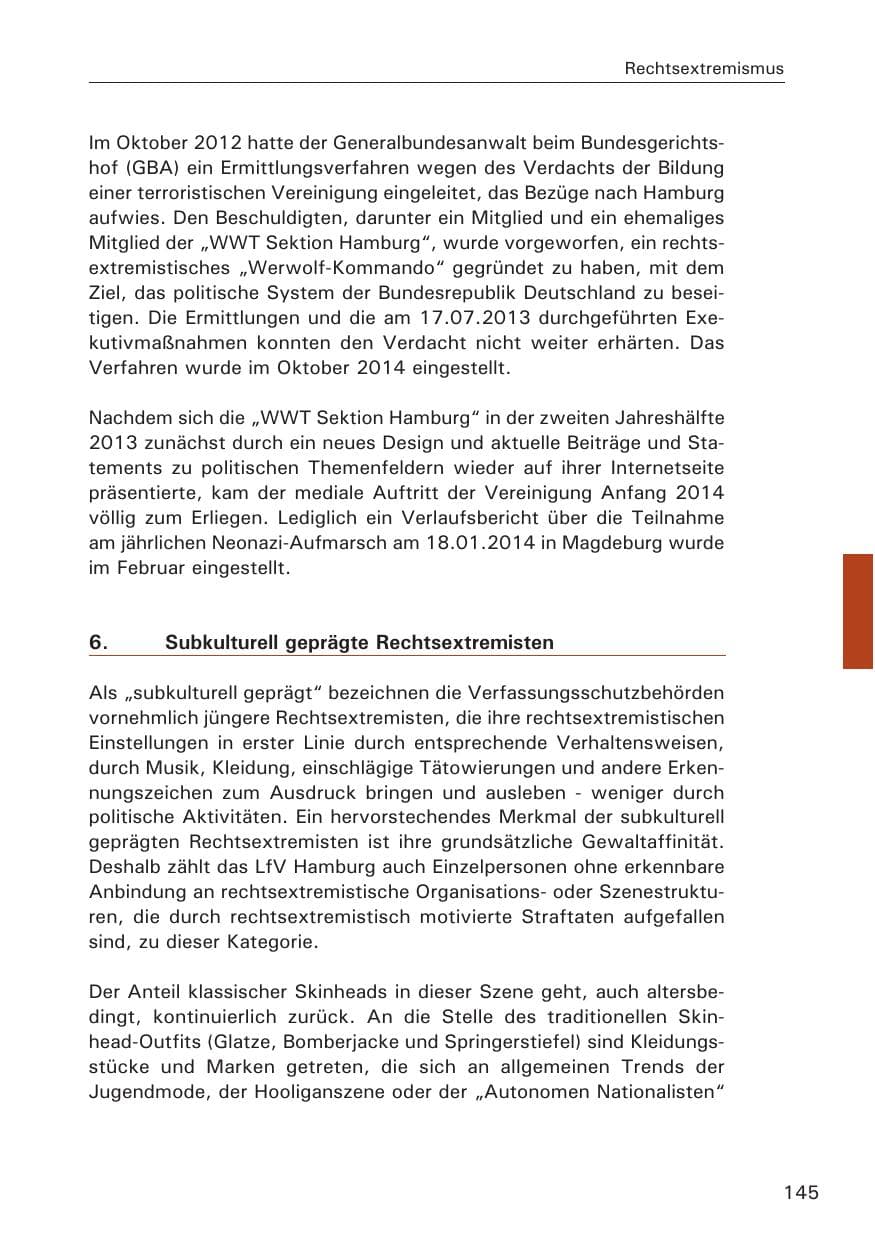 Seite 145 des Verfassungsschutzbericht 2014 Hamburg