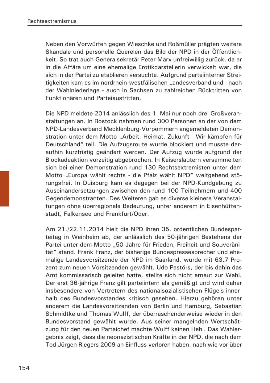 Seite 154 des Verfassungsschutzbericht 2014 Hamburg