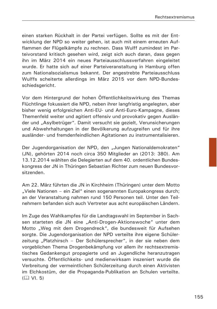 Seite 155 des Verfassungsschutzbericht 2014 Hamburg
