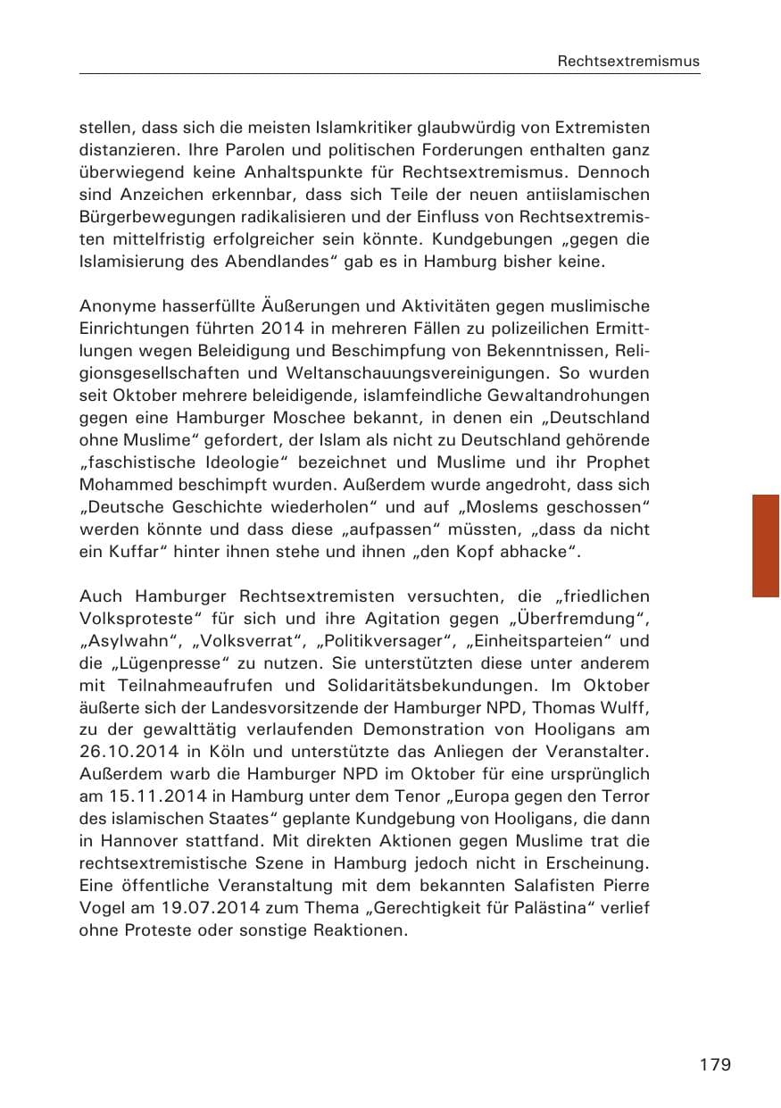 Seite 179 des Verfassungsschutzbericht 2014 Hamburg