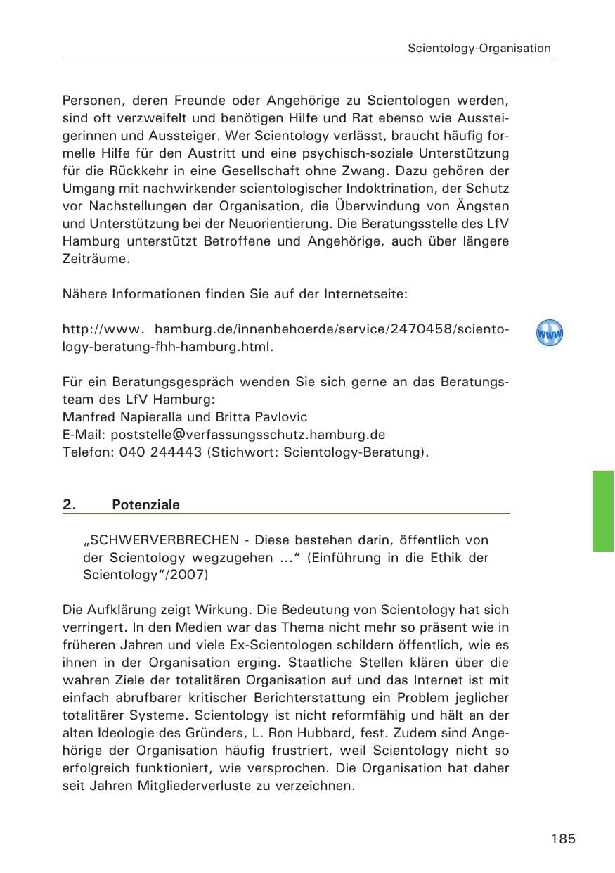 Seite 185 des Verfassungsschutzbericht 2014 Hamburg