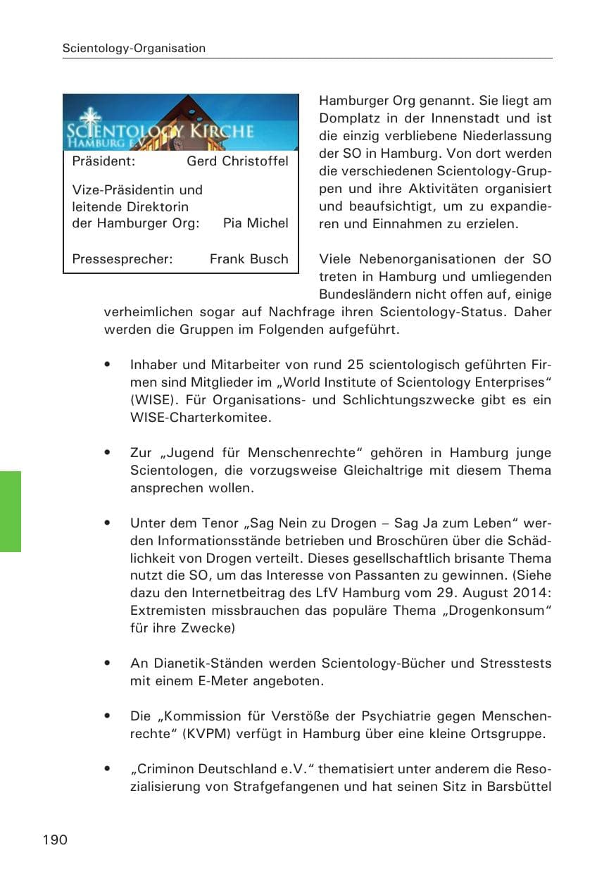 Seite 190 des Verfassungsschutzbericht 2014 Hamburg