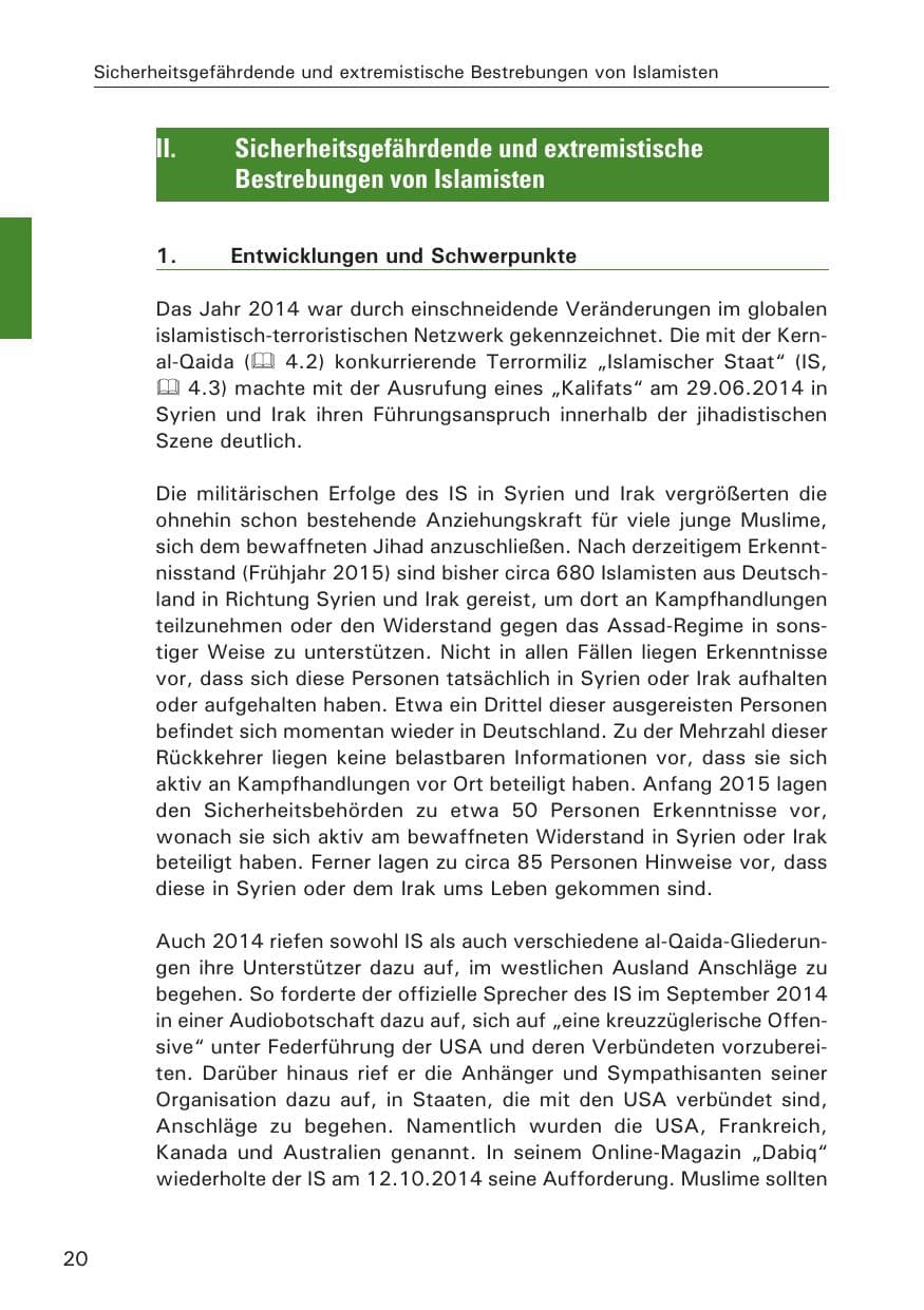 Seite 20 des Verfassungsschutzbericht 2014 Hamburg