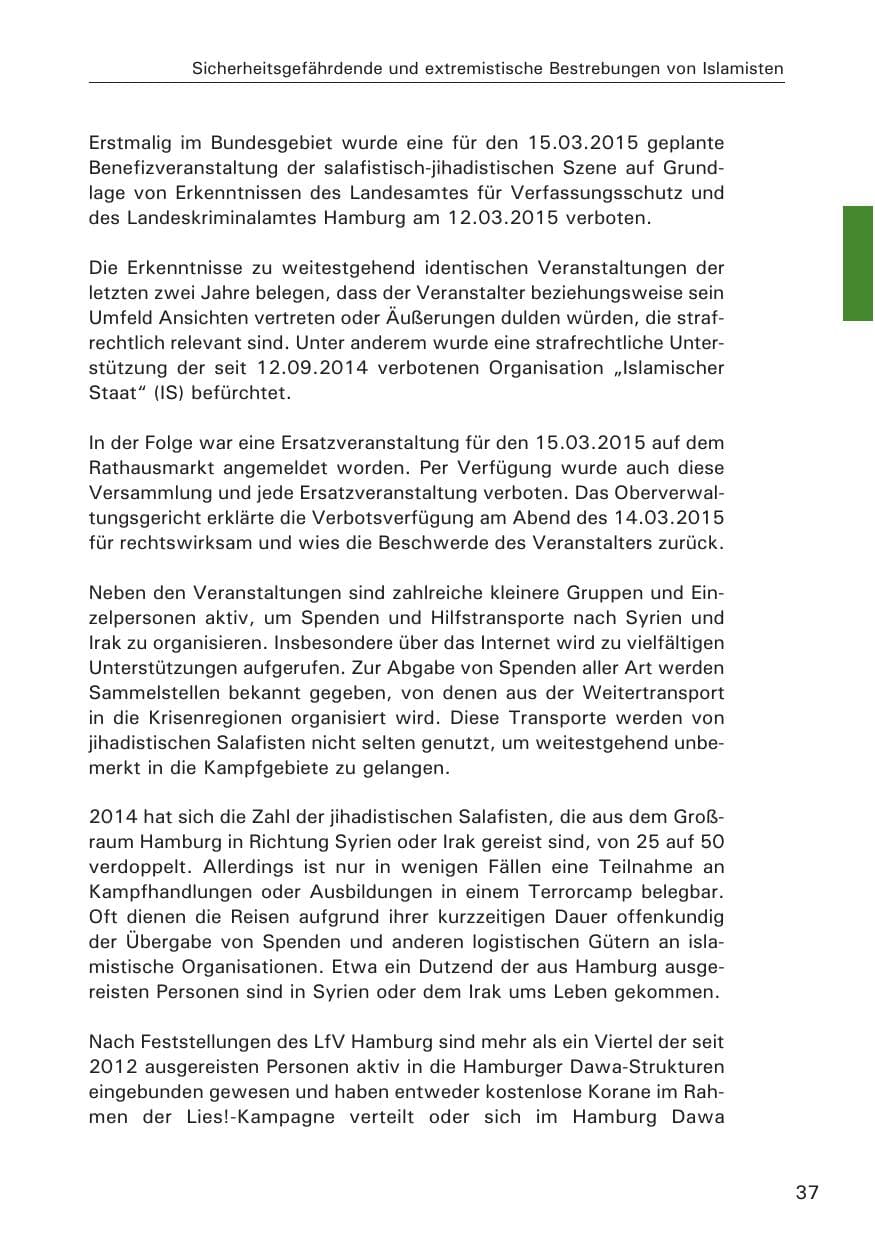 Seite 37 des Verfassungsschutzbericht 2014 Hamburg