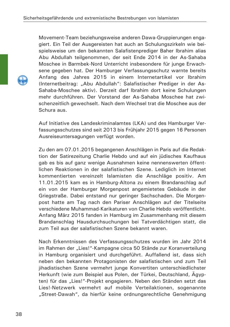 Seite 38 des Verfassungsschutzbericht 2014 Hamburg