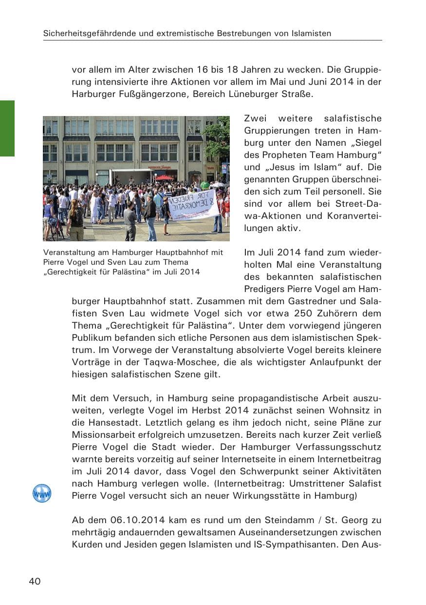 Seite 40 des Verfassungsschutzbericht 2014 Hamburg